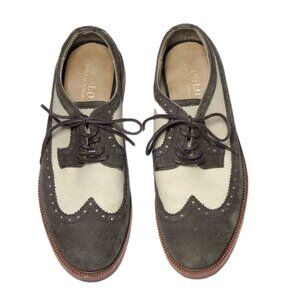 Polo Ralph Lauren Torrington Saddle Oxfords Green Cream Leather Suede Size 9.5D